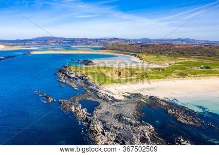 Aerial View Of Carrickfad And Cashelgolan Beach, Castlegoland, By Portnoo In County Donegal - Irelan