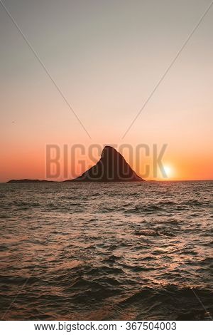 Sunset Ocean And Island Bleiksoya Rock Landscape In Norway Summer Travel Vacations Nature Scenery Ve