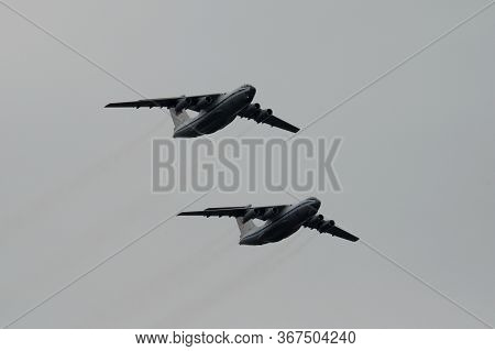 Moscow, Russia - May 9, 2020:il-76md Military Transport Aircraft During The Air Parade In Moscow Ded