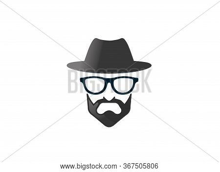 Bowler Hat With Beard And Glasses Brille Und Bart For Logo Design Illustration On White Background