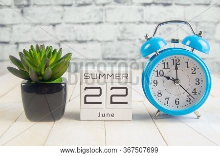 June 22 On The Wooden Calendar.the Twenty-second Day Of The Summer Month, A Calendar For The Workpla