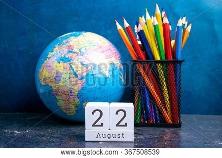 August 22 On The Wooden Calendar.the Twenty-second Day Of The Summer Month, A Calendar For The Workp