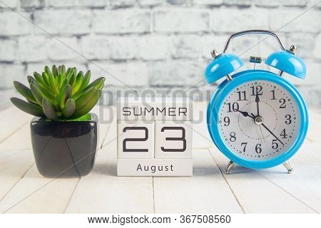 August 23 On The Wooden Calendar.the Twenty-third Day Of The Summer Month, A Calendar For The Workpl