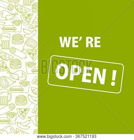 Vector Illustration Reopening Of Street Food Trading, Pizza Shops, Fast Food Cafe After Covid-19 Qua
