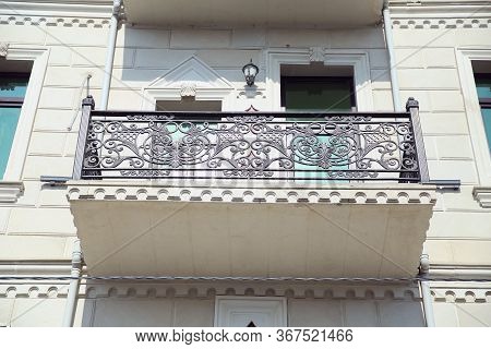 Balconies And The Walls White . Window Balcony On A Stone Building . Elegant Decorative Old Stone Ba