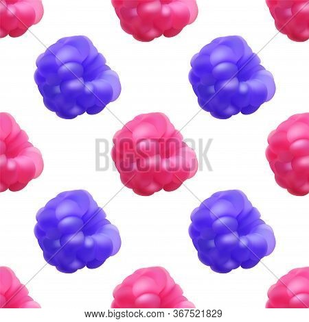 Raspberry And Blackberry Isolated Vector Illustration On White, Pink Crimson And Dark Blue Forest Be