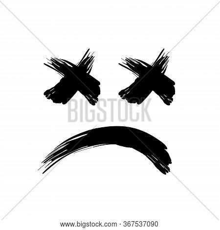 Grunge Black Abstract Textured Vector Smile. Vector Design Element. Vector Abstract Face Paintbrush.