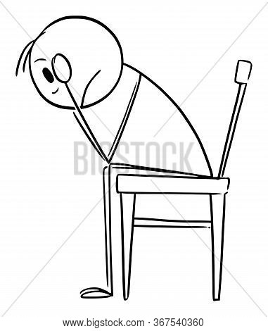 Cartoon Stick Figure Drawing Conceptual Illustration Of Depressed Or Sad Man In Stress With Head In 