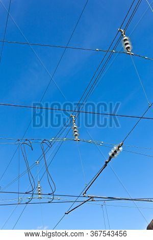Catenary Of Train Under Blue Sky