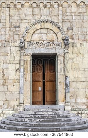 Entrance Door Of Barga Castle In Italy