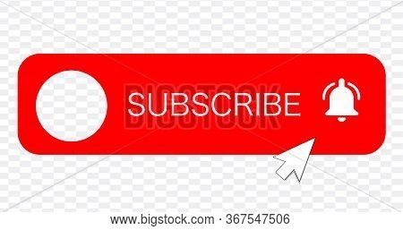 Subscribe - Button Red Color With Handon Transparent Background. Vector Illustration.