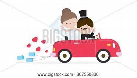 Ust Married Couple In Wedding Car, Bride And Groom On A Roadtrip In Car  After Wedding Ceremony , Ca