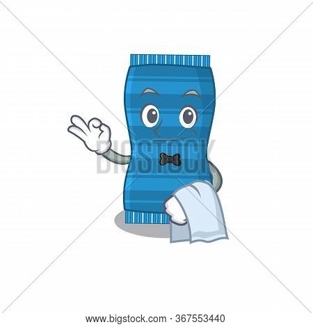 A Cartoon Picture Of Beach Towel Waiter With A White Napkin