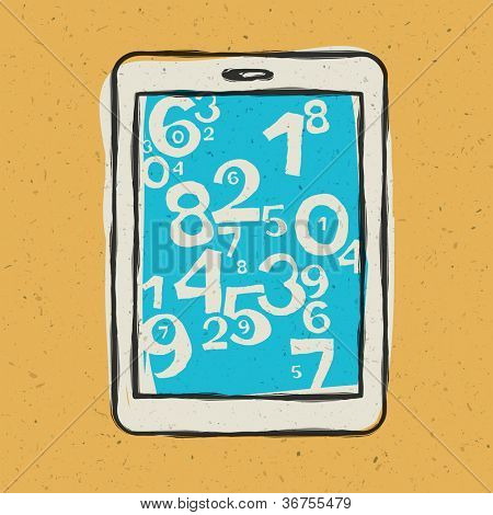 Tablet device waith abstract digits. Raster version, vector file available in portfolio.