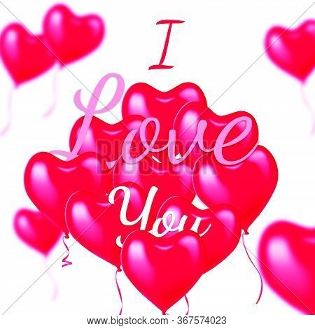 Lettering I Love You With Red Heart Ballons%