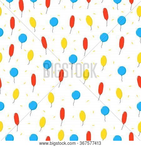 Colourful Pattern With Balloons. Flying Balloons And Confetti .