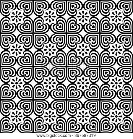 Abstract Seamless Pattern With Geometric Ornaments. Black Elements On The White Background. Stock Ve