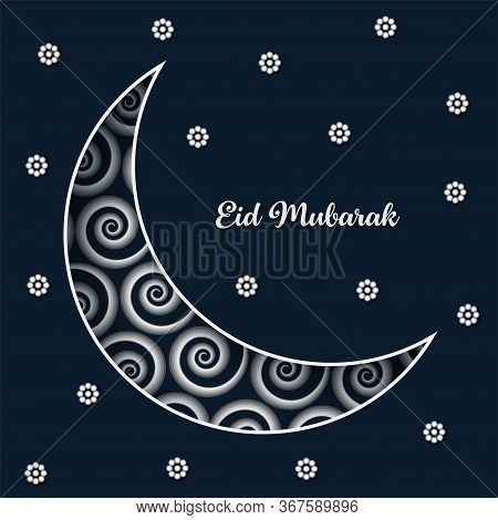 Illustration Of Celebration Of Eid Mubarak Wit Beautiful Half Moon Design. Happy Eid Al Fitr.