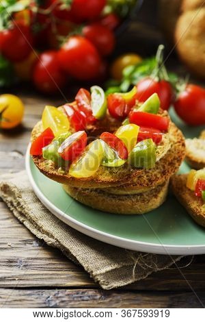 Traditional Italian Bread Frisella With Tomatos