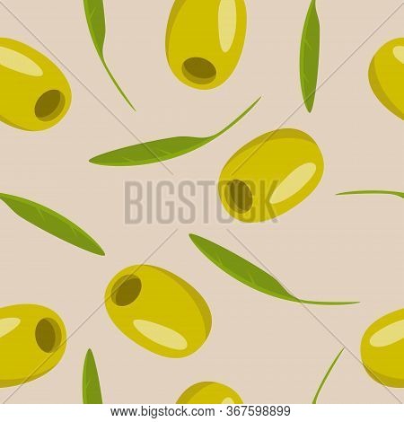 Pattern Of Olives With Twigs On A White Background
