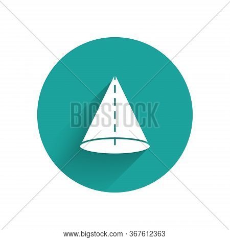 White Geometric Figure Cone Icon Isolated With Long Shadow. Abstract Shape. Geometric Ornament. Gree