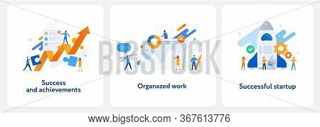 Set Of Illustrations Concept With Business Concept. Workflow, Growth, Graphics. Business Development