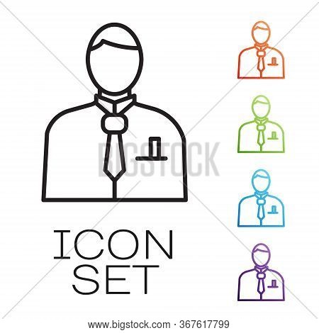 Black Line Businessman Or Stock Market Trader Icon Isolated On White Background. Set Icons Colorful.