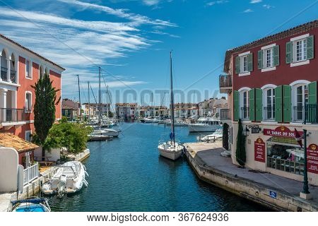 Port Grimaud, France - June 11, 2019 : Port Grimaud, The Venice Of Provence, Seaside Town Created By