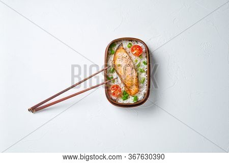 Japanese style lunch bento box. Take away or food delivery concept.
