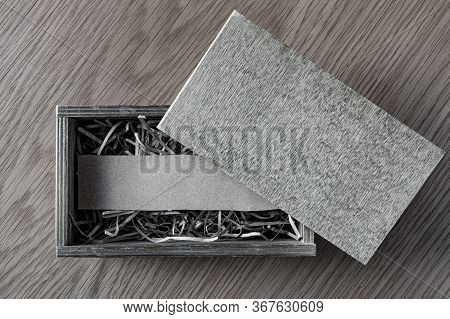 Wooden Gift Box On A Wooden Table, Handmade Paddel Made Of Natural Materials