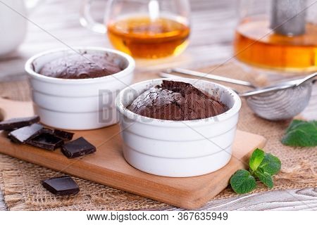 Chocolate Fondant. Hot Dessert. French Dessert. Ceramic Bakeware