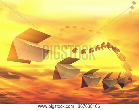 Books Flying In The Clouds Concept. 3d Illustration