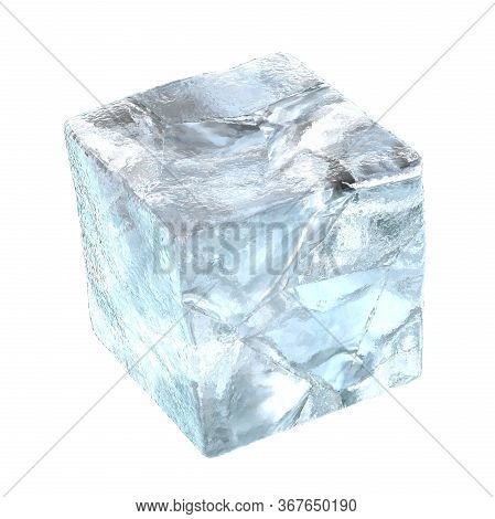Cracked Ice Cube. Isolated On White Background, 3d Illustration
