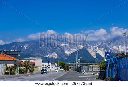 Forte Dei Marmi, Lucca, Italy - August 18, 2019: Apuane Mountains In Forte Dei Marmi, Versilia, Tusc
