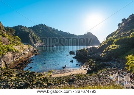 Beach Of The Town Of Pasajes San Juan Near San Sebastian. Gipuzkoa, Basque Country. Vertical Photo
