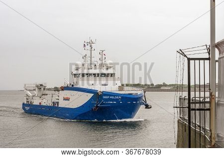 New Bedford, Massachusetts, Usa - May 23, 2020: Offshore Survey Vessel Deep Helder Arriving In New B