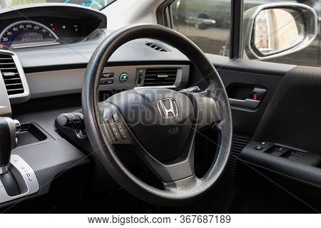 Novosibirsk/ Russia - May 03 2020: Honda Freed, Prestige Car Interior With Dashboard, Steering Wheel