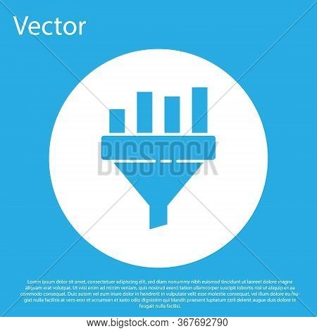 Blue Sales Funnel With Chart For Marketing And Startup Business Icon Isolated On Blue Background. In