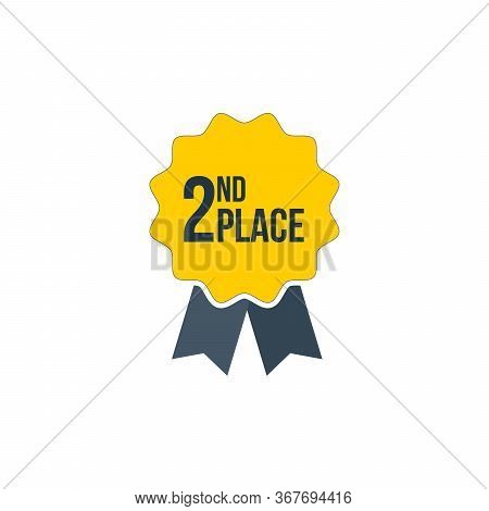 2st Place Blue Ribbon, Winner Achievement Victory Badge. Trophy Sign. Stock Vector Illustration Isol