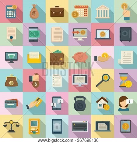 Online Loan Icons Set. Flat Set Of Online Loan Vector Icons For Web Design