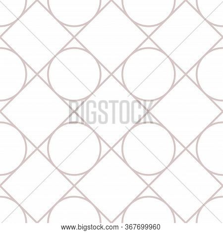 Seamless White Pattern Abstract Stripes Lines. Geometric Shapes Circle, Rhombus, Square. White And G