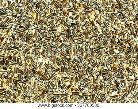 Multiple Golden Bolts Background, With Depth Of Field, 3d Illustration