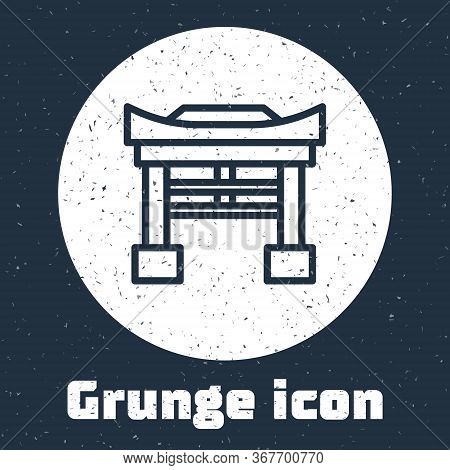 Grunge Line Japan Gate Icon Isolated On Grey Background. Torii Gate Sign. Japanese Traditional Class