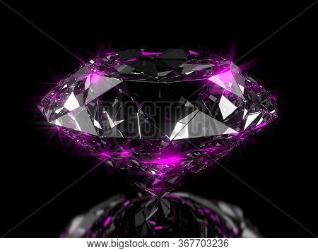 Close-up On A Diamond On A Semi Glossy Plane With Pink Reflection, 3d Illustration