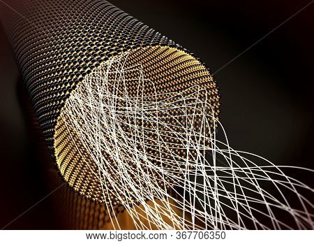 Closeup On A Graphene Tube Transporting Light. 3d Illustration