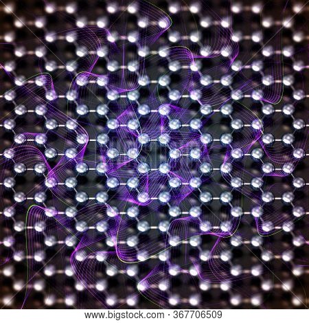 Close-up On A Nano Structure With Purple Waves. 3d Illustration