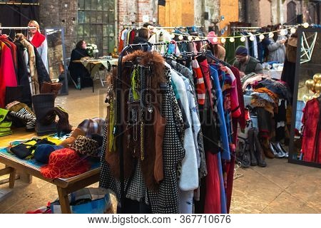 Lviv, Ukraine - February 16, 2020 : Garage Sale In Lem Station, Tlum And Cram. Colorful Hipster Vint