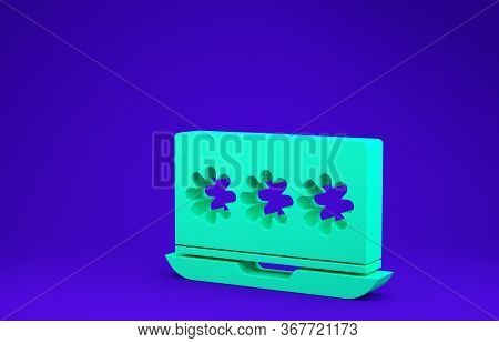 Green Laptop With Password Notification Icon Isolated On Blue Background. Security, Personal Access,
