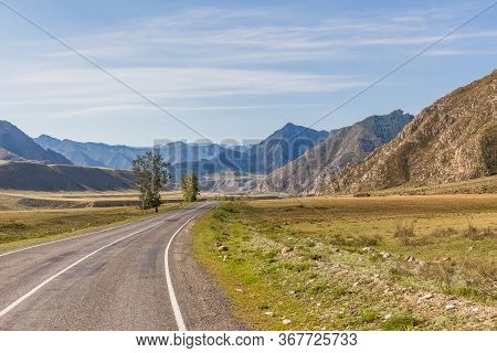 Summer In Altai Russia, Road To Altai Mountains, Beautiful Summer Viewof Altai Mountains.