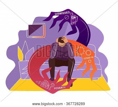 Psyhical And Financial Problems Concept. Depressed Man Thinking About Money. Economic Crisis, Bankru